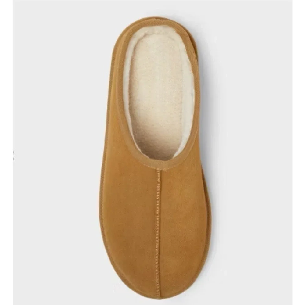 Mens Suede Leather Clog Slippers Chestnut Faux Fur Goodfellow & Co Cruz 13 M
